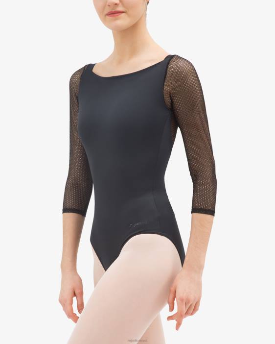 נשים Repetto שָׁחוֹר בגד גוף 3/4 שרוולים עם תחרה הַלבָּשָׁה HV06486