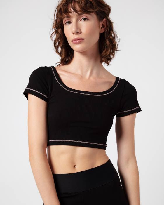 נשים Repetto שָׁחוֹר חלק עליון קצר מצולע הַלבָּשָׁה HV06337